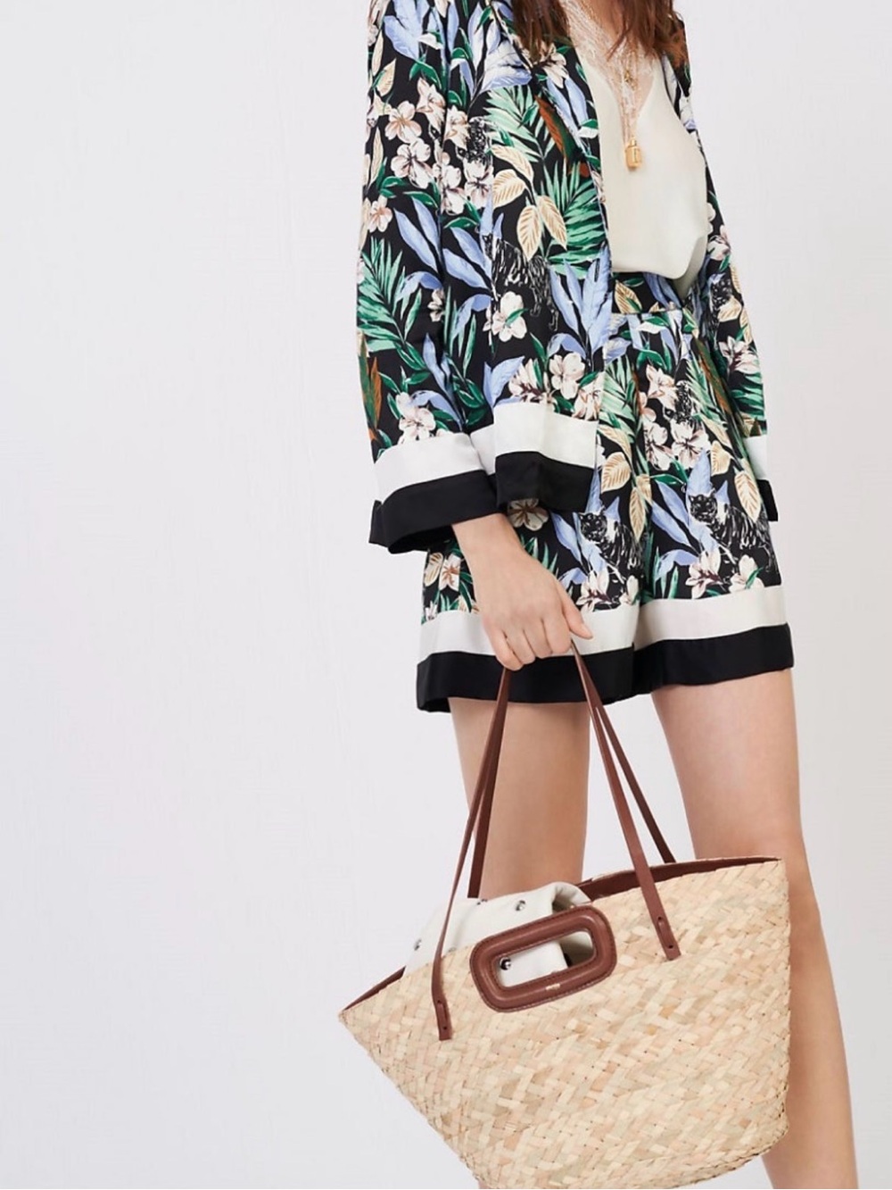 Maje woven Tote with Brown Leather Handles - Picture 9 of 9